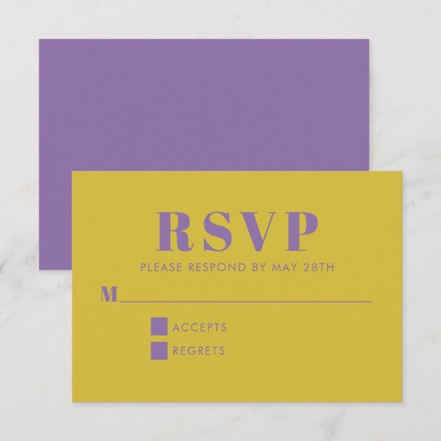 Bold Purple and Yellow Typography Modern Wedding   RSVP Card (Front/Back)