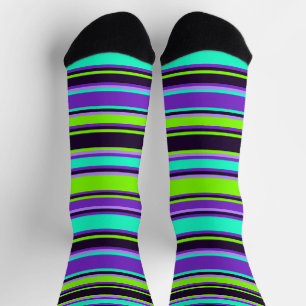 Bold Purple, Aqua, & Chartreuse Crew Socks