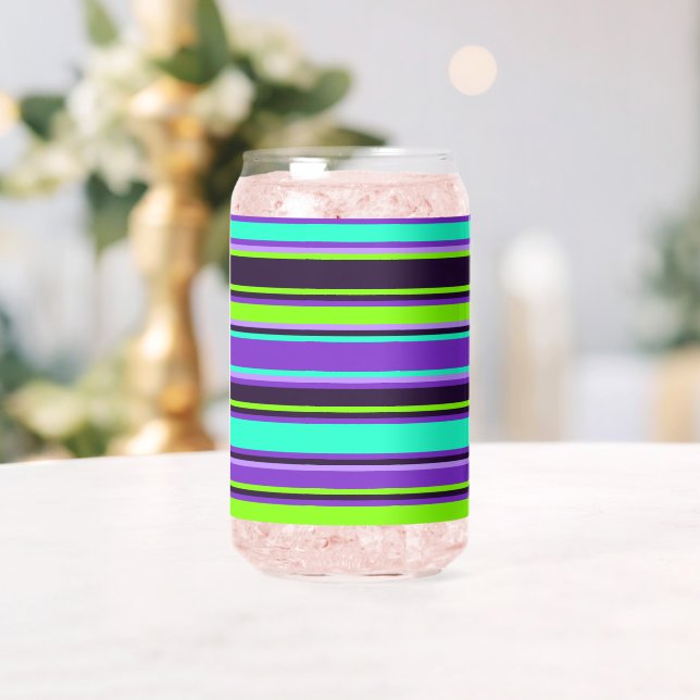 Bold Purple, Aqua, & Chartreuse Striped Glass Can (Insitu (Wedding))