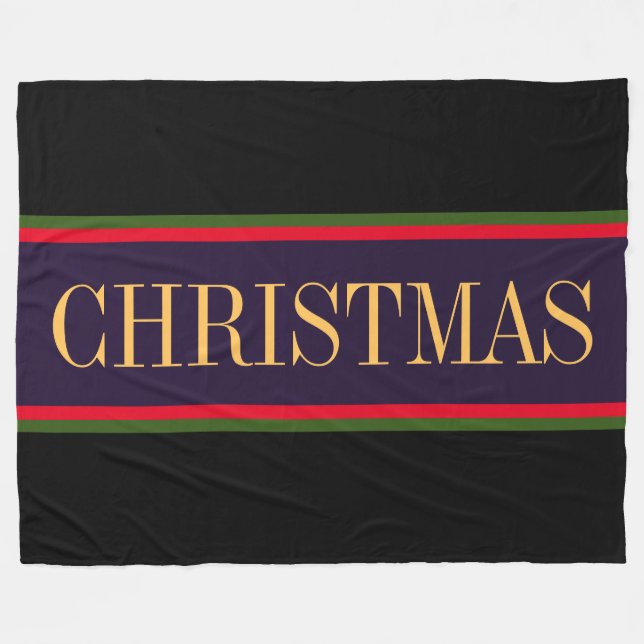 Bold Purple Black Red Green CHRISTMAS Stripes Fleece Blanket (Front (Horizontal))