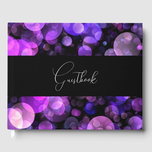 Bold Purple Bokeh Wedding Guest Book (Front)