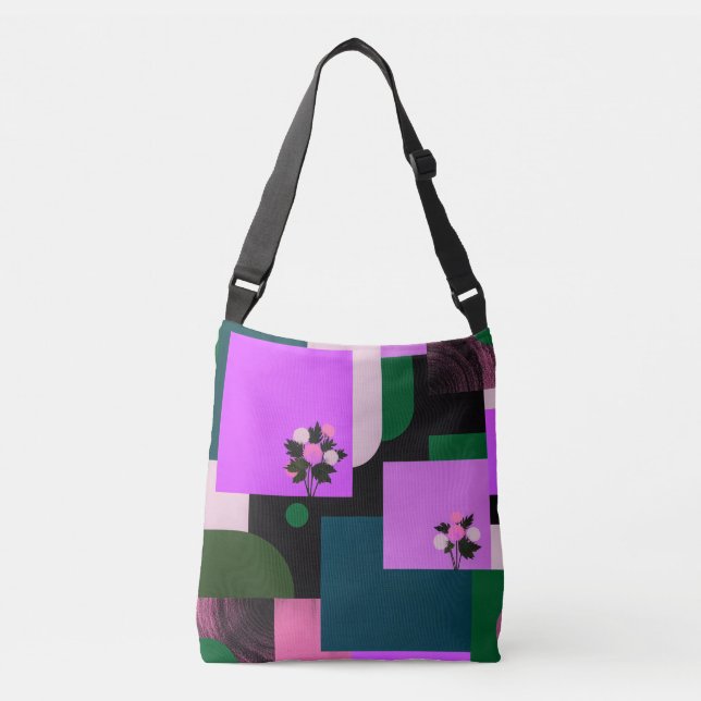 Bold Purple Botanical Geometry Crossbody Bag (Front)