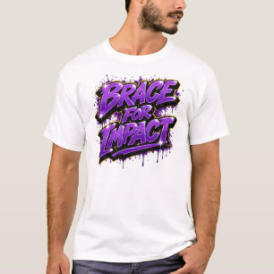 Bold Purple “Brace for Impact” Graffiti T-Shirt