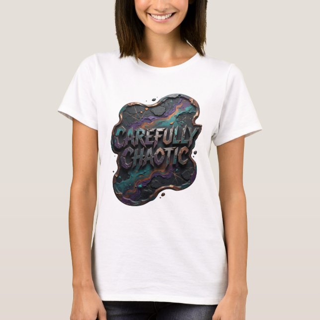 Bold Purple CAREFULLY CHAOTIC Quote Shirt (Front)