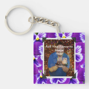 Bold Purple Fairy Pansies, Photo Frame Key Ring