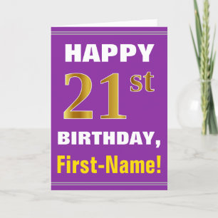 Bold, Purple, Faux Gold 21st Birthday w/ Name Card