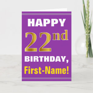 Bold, Purple, Faux Gold 22nd Birthday w/ Name Card