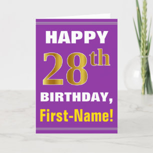 Bold, Purple, Faux Gold 28th Birthday w/ Name Card