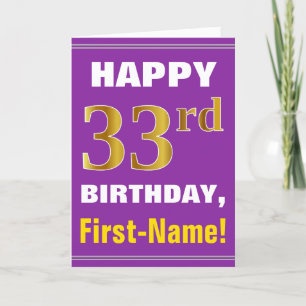 Bold, Purple, Faux Gold 33rd Birthday w/ Name Card