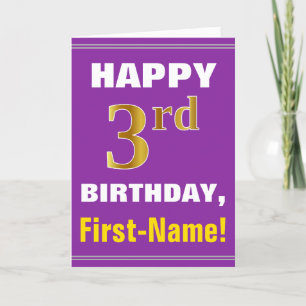 Bold, Purple, Faux Gold 3rd Birthday w/ Name Card