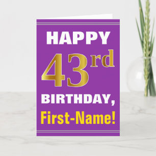 Bold, Purple, Faux Gold 43rd Birthday w/ Name Card