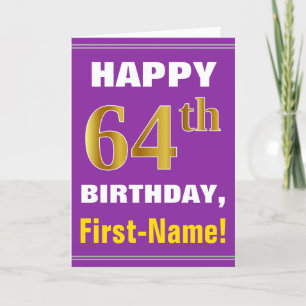 Bold, Purple, Faux Gold 64th Birthday w/ Name Card