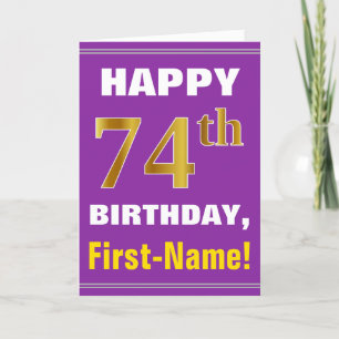 Bold, Purple, Faux Gold 74th Birthday w/ Name Card
