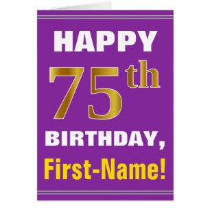 Bold, Purple, Faux Gold 75th Birthday w/ Name Card