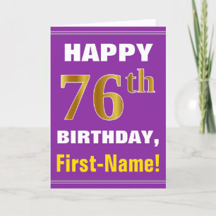 Bold, Purple, Faux Gold 76th Birthday w/ Name Card