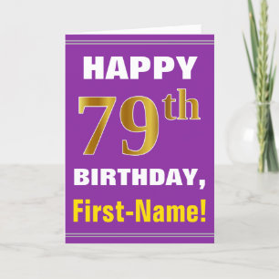 Bold, Purple, Faux Gold 79th Birthday w/ Name Card