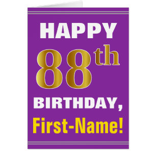 Bold, Purple, Faux Gold 88th Birthday w/ Name Card