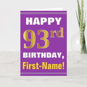 Bold, Purple, Faux Gold 93rd Birthday w/ Name Card