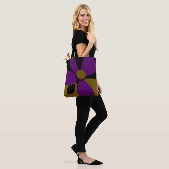 Bold Purple Flower Abstract Art Tote Bag | Modern  (On Model)