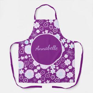 Bold Purple Flowers Girly Floral Pattern Named Apron