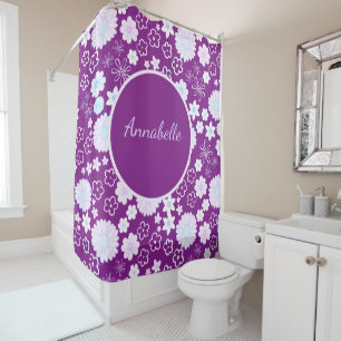Bold Purple Flowers Girly Floral Pattern Named Shower Curtain