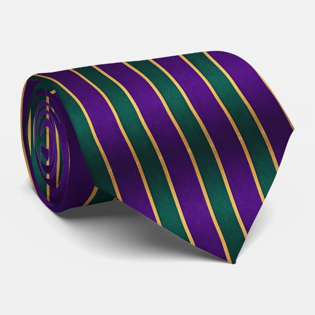 Bold Purple Green & Gold Striped  Tie (Rolled)