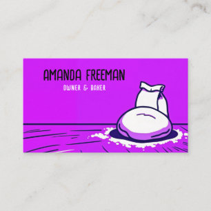 Bold Purple Illustrated Flour Bag Baker Business Card