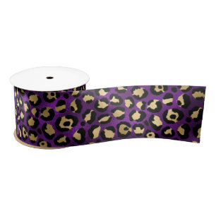Bold Purple Leopard Print   Glam Animal Pattern Satin Ribbon