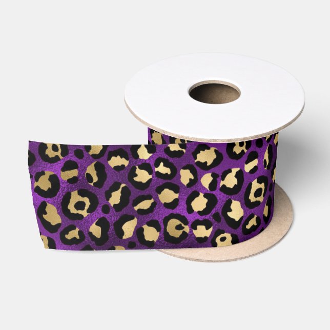 Bold Purple Leopard Print | Glam Animal Pattern Satin Ribbon (Spool)