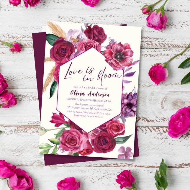Bold purple magenta love is in bloom Bridal shower Invitation (Creator Uploaded)