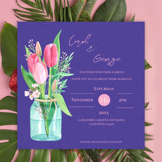 Bold Purple Mason Jar Flowers Wedding Invitation (Bold Purple Mason Jar Flowers Wedding Invitation)