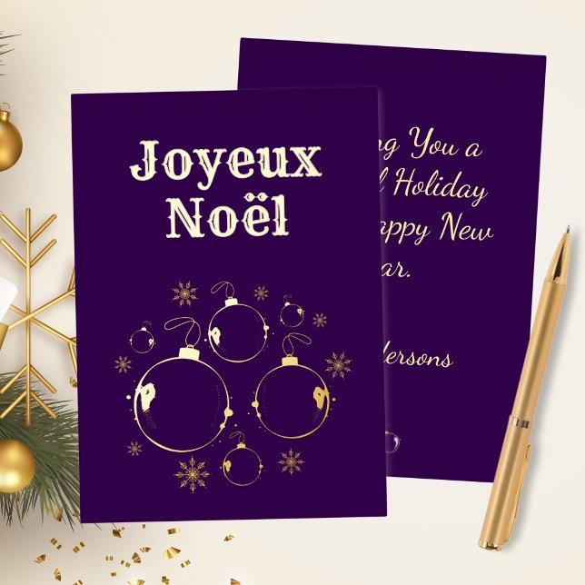 Bold Purple Modern Joyeux Noel Gold  Foil Holiday Card (Creator Uploaded)