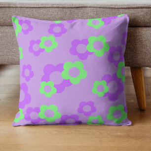 Bold Purple & Neon Green Floral Tropical  Cushion