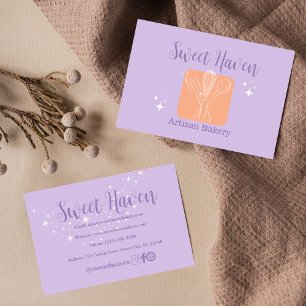 Bold Purple Orange Stars Cooking Utensil Bakery Business Card