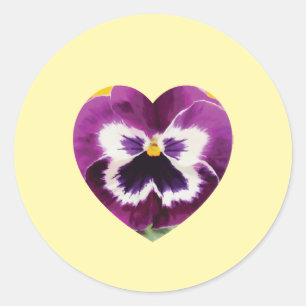 Bold Purple Pansy Digital Flower heart Classic Round Sticker