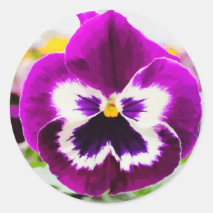 Bold Purple Pansy Digital Flower Painting Classic Round Sticker