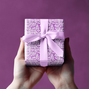Bold Purple Script Typography Girl Baby Shower Wrapping Paper