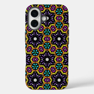 Bold Purple Violet Flower Geometric Pattern iPhone 16 Case
