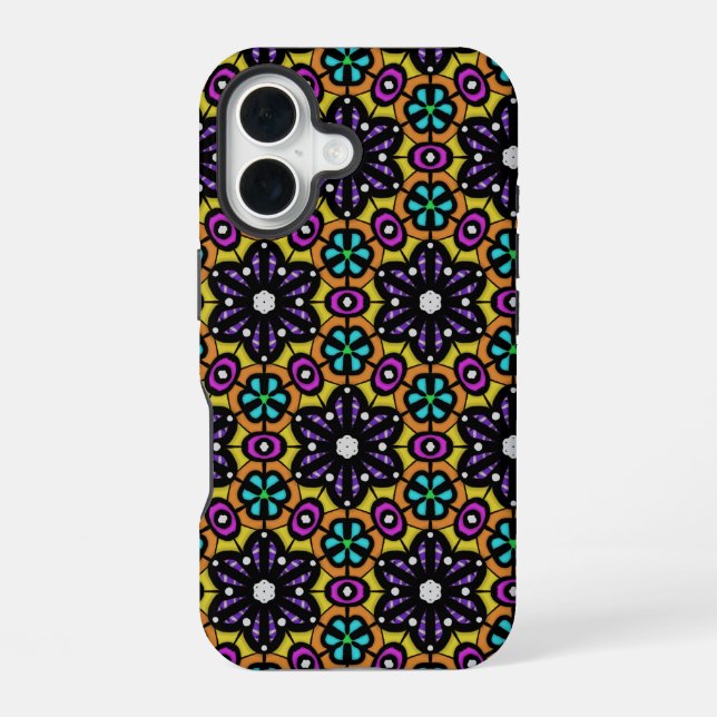 Bold Purple Violet Flower Geometric Pattern iPhone 16 Case (Back)