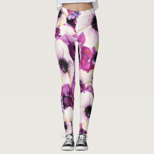 Bold Purple Watercolor Floral Fashion Leggings
