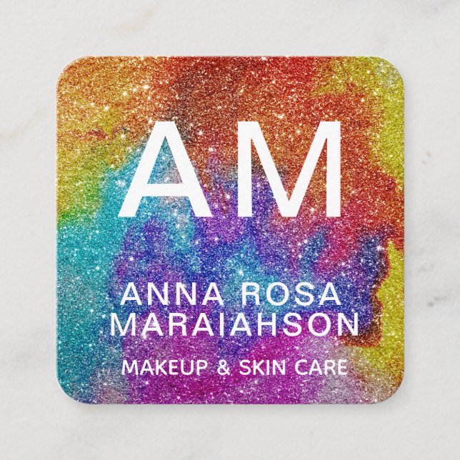 *~* Bold QR Abstract Artsy GLITTER LOGO PHOTO Square Business Card (Front)