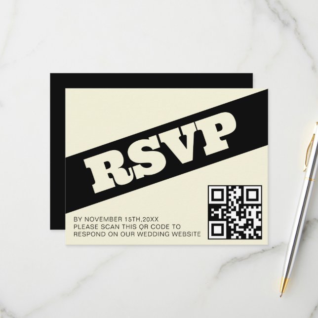 Bold QR RSVP Typography Black Ecru Modern Wedding (Front/Back In Situ)