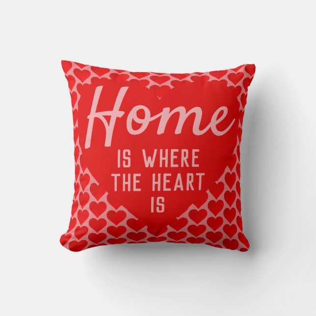 Bold Quote Home is Where The Heart Is - Red & Pink Cushion (Front)