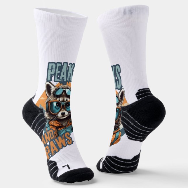 Bold Racoon and Mountains Graphic Socks (Angled)