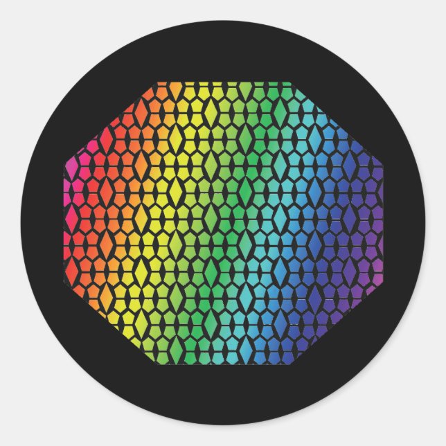 Bold Rainbow and Black Honeycomb  Diamond Pattern Classic Round Sticker (Front)