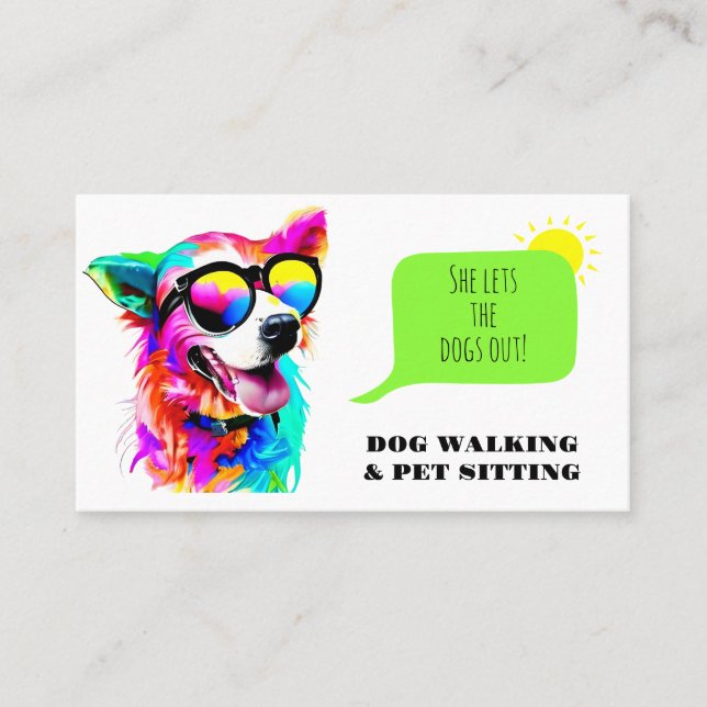 Bold Rainbow Dog Walker Pet Sitter Business Card (Front)