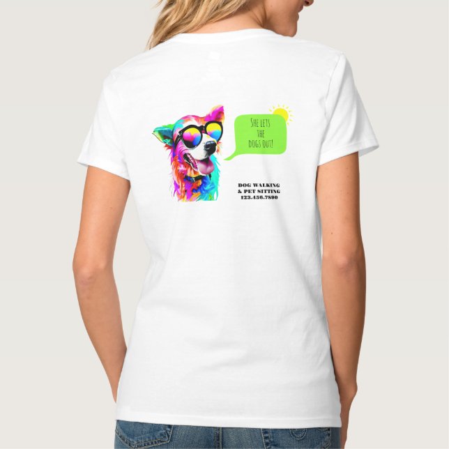 Bold Rainbow Dog Walker Pet Sitter T-Shirt (Back)