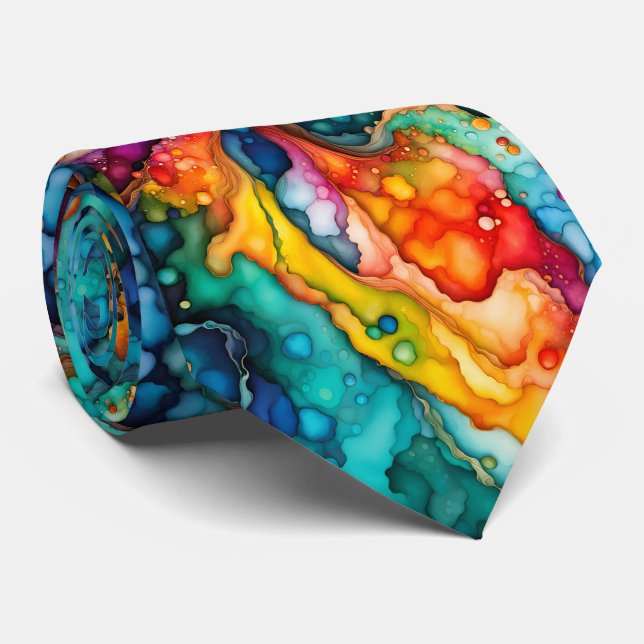 Bold Rainbow Fluid Art Pattern in Vivid Abstract C Tie (Rolled)