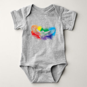 Bold Rainbow Flying Owl Watercolor Digital Paint Baby Bodysuit