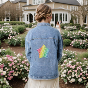 Bold Rainbow Honeycomb and Diamond Pattern star Denim Jacket